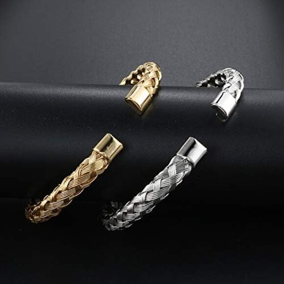 Stainless Steel Cable Wire Cuff Bracelets Charm Bangles 18K Gold Rose Gold - Picture 6 of 7